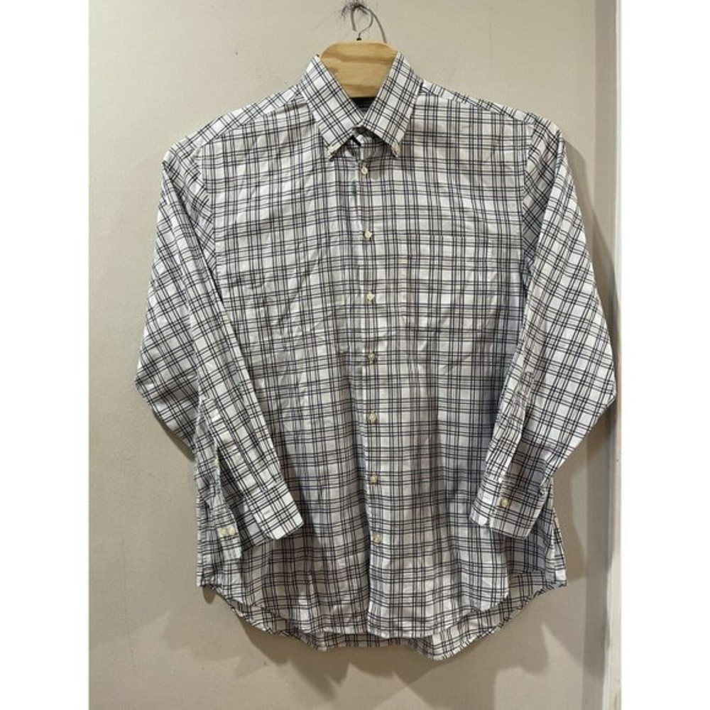 Peter Millar Shirt‎ Mens Large Long Sleeve Button Down  Gray Beige white Plaid